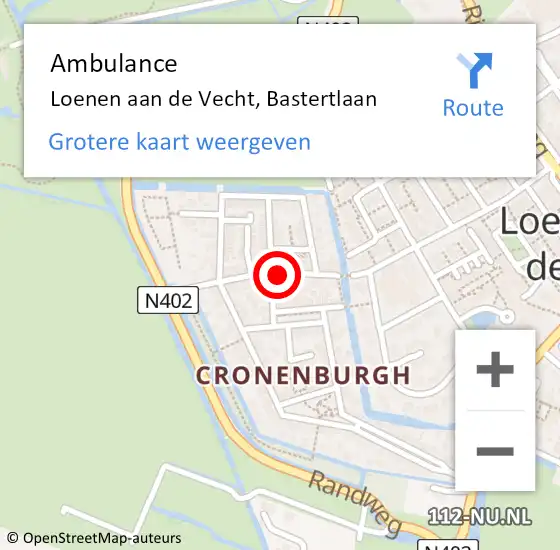 Locatie op kaart van de 112 melding: Ambulance Loenen aan de Vecht, Bastertlaan op 12 juni 2015 20:32