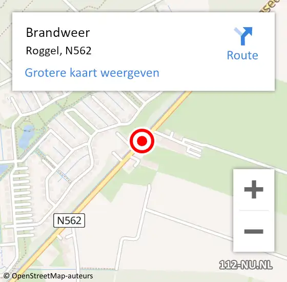 Locatie op kaart van de 112 melding: Brandweer Roggel, N562 op 12 juni 2015 22:08