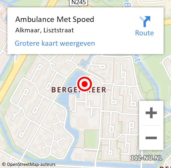 Locatie op kaart van de 112 melding: Ambulance Met Spoed Naar Alkmaar, Lisztstraat op 12 juni 2015 22:57