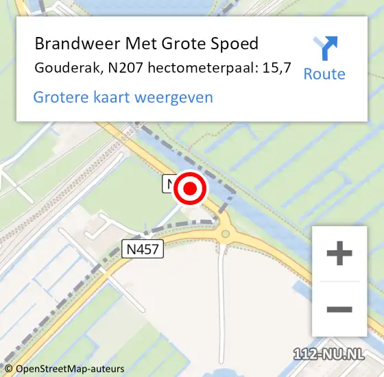 Locatie op kaart van de 112 melding: Brandweer Met Grote Spoed Naar Gouderak, N207 hectometerpaal: 15,9 op 13 juni 2015 02:42