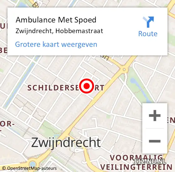 Locatie op kaart van de 112 melding: Ambulance Met Spoed Naar Zwijndrecht, Hobbemastraat op 13 juni 2015 03:40