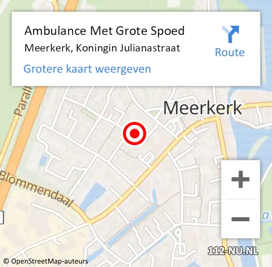 Locatie op kaart van de 112 melding: Ambulance Met Grote Spoed Naar Meerkerk, Koningin Julianastraat op 10 november 2013 20:49