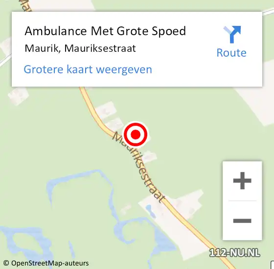 Locatie op kaart van de 112 melding: Ambulance Met Grote Spoed Naar Maurik, Mauriksestraat op 10 november 2013 21:14