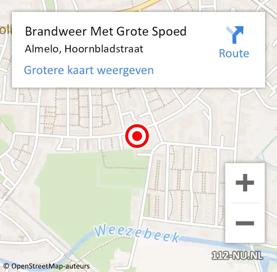 Locatie op kaart van de 112 melding: Brandweer Met Grote Spoed Naar Almelo, Hoornbladstraat op 13 juni 2015 11:53