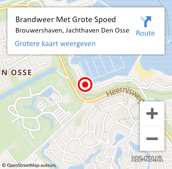 Locatie op kaart van de 112 melding: Brandweer Met Grote Spoed Naar Brouwershaven, Jachthaven Den Osse op 13 juni 2015 12:04