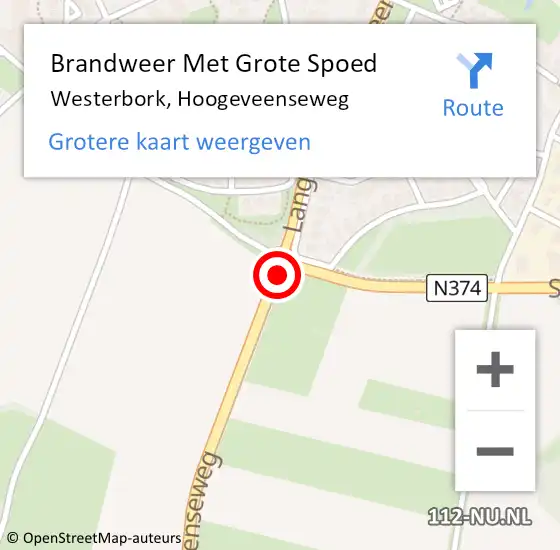 Locatie op kaart van de 112 melding: Brandweer Met Grote Spoed Naar Westerbork, Hoogeveenseweg op 13 juni 2015 13:31