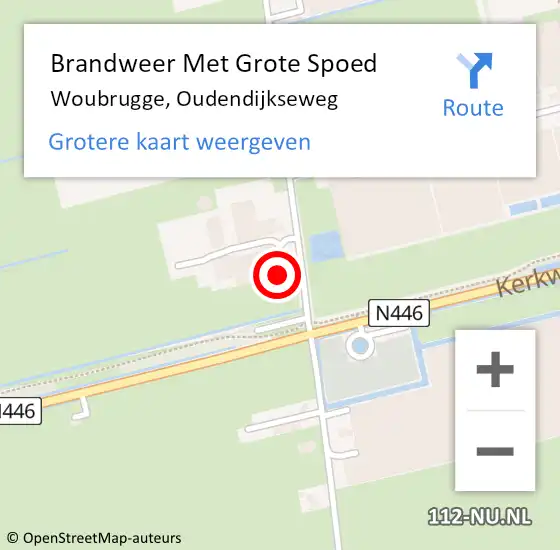 Locatie op kaart van de 112 melding: Brandweer Met Grote Spoed Naar Woubrugge, Oudendijkseweg op 13 juni 2015 14:22