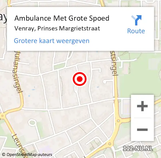 Locatie op kaart van de 112 melding: Ambulance Met Grote Spoed Naar Venray, Prinses Margrietstraat op 13 juni 2015 14:37