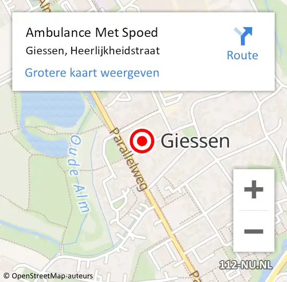 Locatie op kaart van de 112 melding: Ambulance Met Spoed Naar Giessen, Heerlijkheidstraat op 13 juni 2015 15:44