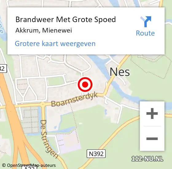 Locatie op kaart van de 112 melding: Brandweer Met Grote Spoed Naar Akkrum, Mienewei op 13 juni 2015 16:17