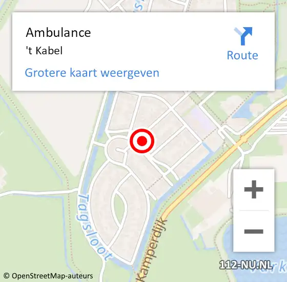 Locatie op kaart van de 112 melding: Ambulance 't Kabel op 13 juni 2015 16:33