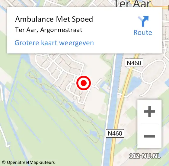 Locatie op kaart van de 112 melding: Ambulance Met Spoed Naar Ter Aar, Argonnestraat op 13 juni 2015 17:51