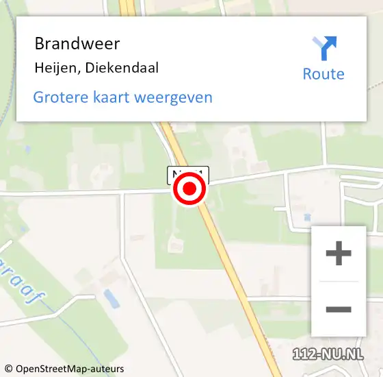 Locatie op kaart van de 112 melding: Brandweer Heijen, Diekendaal op 13 juni 2015 17:56