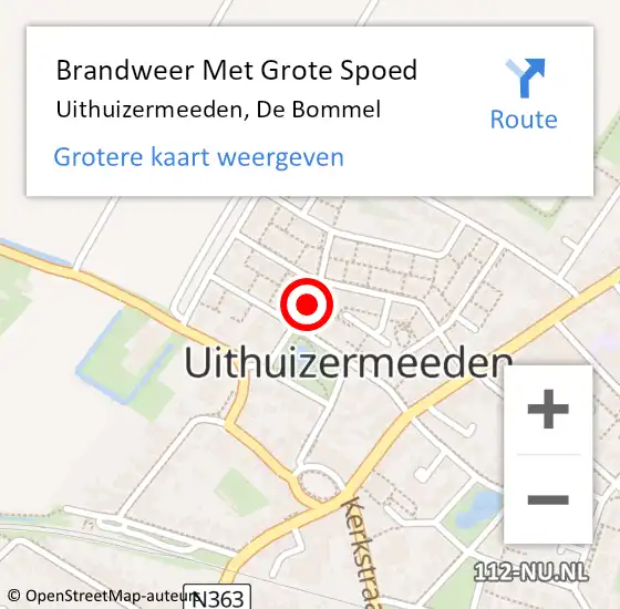 Locatie op kaart van de 112 melding: Brandweer Met Grote Spoed Naar Uithuizermeeden, De Bommel op 13 juni 2015 18:46