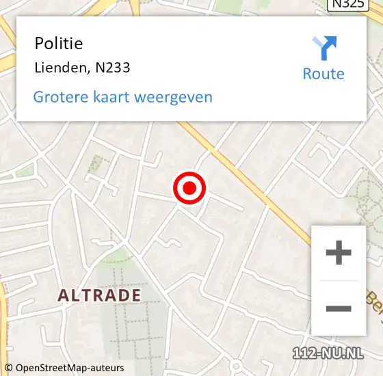 Locatie op kaart van de 112 melding: Politie Lienden, N233 op 13 juni 2015 19:11