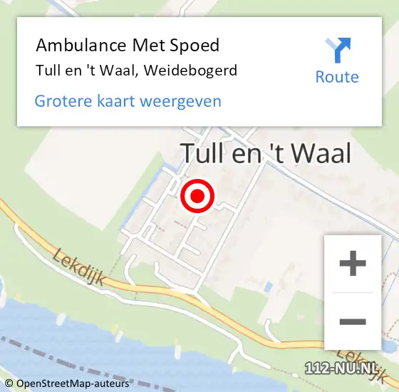 Locatie op kaart van de 112 melding: Ambulance Met Spoed Naar Tull en 't Waal, Weidebogerd op 13 juni 2015 21:39