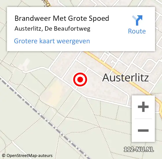 Locatie op kaart van de 112 melding: Brandweer Met Grote Spoed Naar Austerlitz, De Beaufortweg op 13 juni 2015 21:39