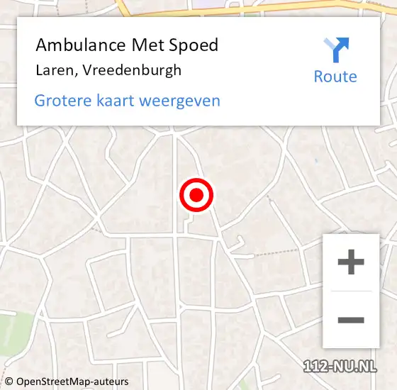 Locatie op kaart van de 112 melding: Ambulance Met Spoed Naar Laren, Vreedenburgh op 13 juni 2015 21:52