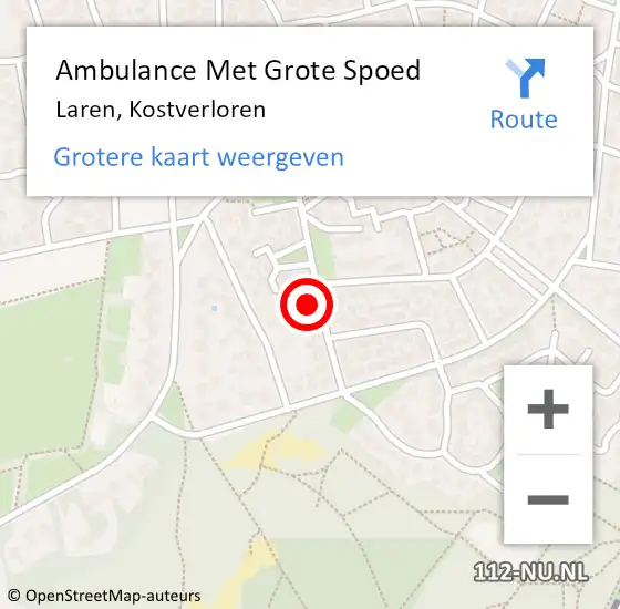 Locatie op kaart van de 112 melding: Ambulance Met Grote Spoed Naar Laren, Kostverloren op 13 juni 2015 22:05