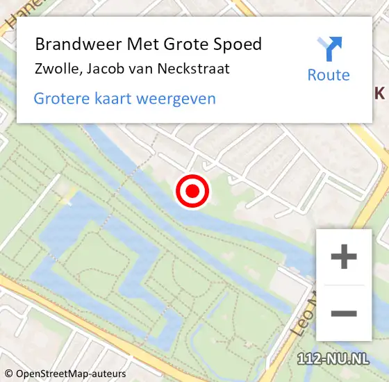 Locatie op kaart van de 112 melding: Brandweer Met Grote Spoed Naar Zwolle, Jacob van Neckstraat op 14 juni 2015 02:17