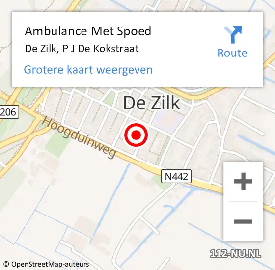 Locatie op kaart van de 112 melding: Ambulance Met Spoed Naar De Zilk, P J De Kokstraat op 14 juni 2015 02:47