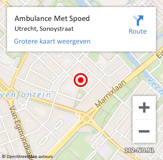 Locatie op kaart van de 112 melding: Ambulance Met Spoed Naar Utrecht, Sonoystraat op 14 juni 2015 03:00