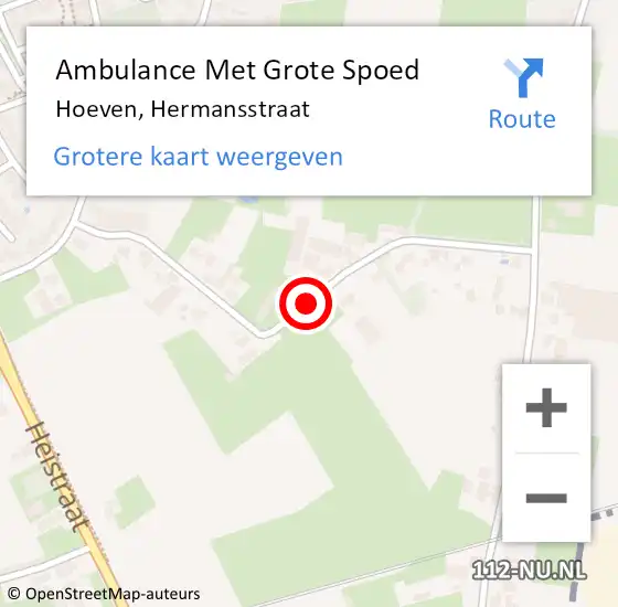 Locatie op kaart van de 112 melding: Ambulance Met Grote Spoed Naar Hoeven, Hermansstraat op 14 juni 2015 03:25