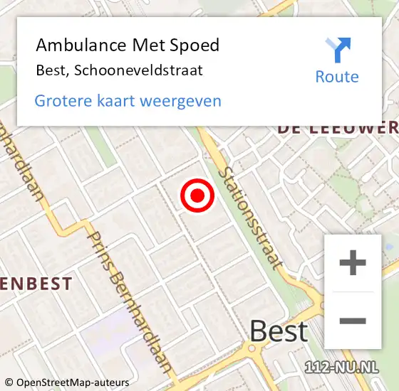 Locatie op kaart van de 112 melding: Ambulance Met Spoed Naar Best, Schooneveldstraat op 14 juni 2015 06:03