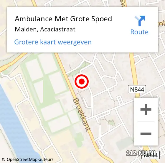 Locatie op kaart van de 112 melding: Ambulance Met Grote Spoed Naar Malden, Acaciastraat op 10 november 2013 23:55