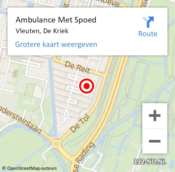 Locatie op kaart van de 112 melding: Ambulance Met Spoed Naar Vleuten, De Kriek op 14 juni 2015 07:30