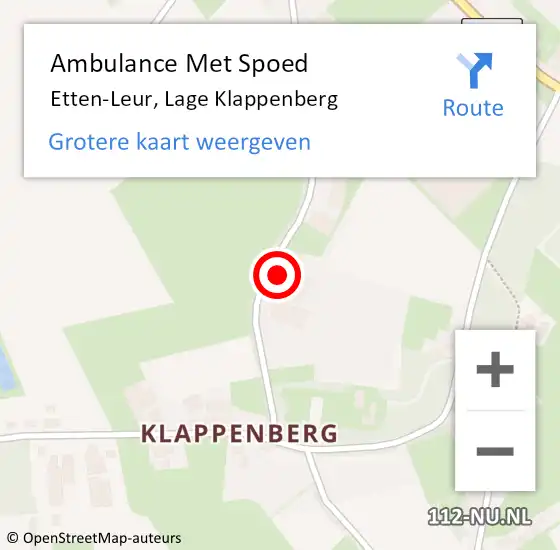 Locatie op kaart van de 112 melding: Ambulance Met Spoed Naar Etten-Leur, Lage Klappenberg op 14 juni 2015 09:28