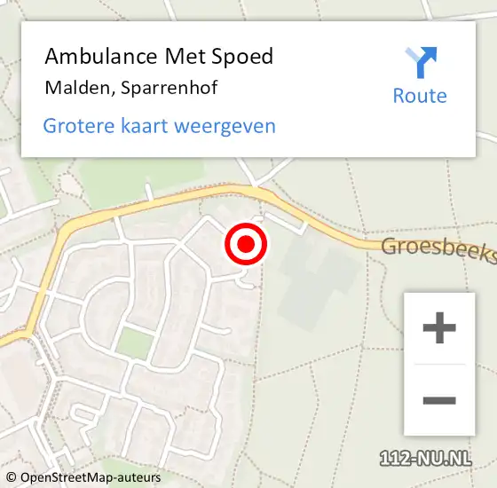 Locatie op kaart van de 112 melding: Ambulance Met Spoed Naar Malden, Sparrenhof op 14 juni 2015 11:15