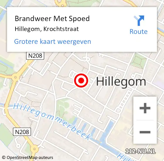 Locatie op kaart van de 112 melding: Brandweer Met Spoed Naar Hillegom, Krochtstraat op 14 juni 2015 14:53