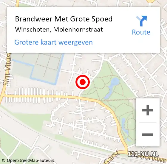 Locatie op kaart van de 112 melding: Brandweer Met Grote Spoed Naar Winschoten, Molenhornstraat op 14 juni 2015 15:01