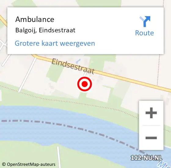 Locatie op kaart van de 112 melding: Ambulance Balgoij, Eindsestraat op 14 juni 2015 15:09