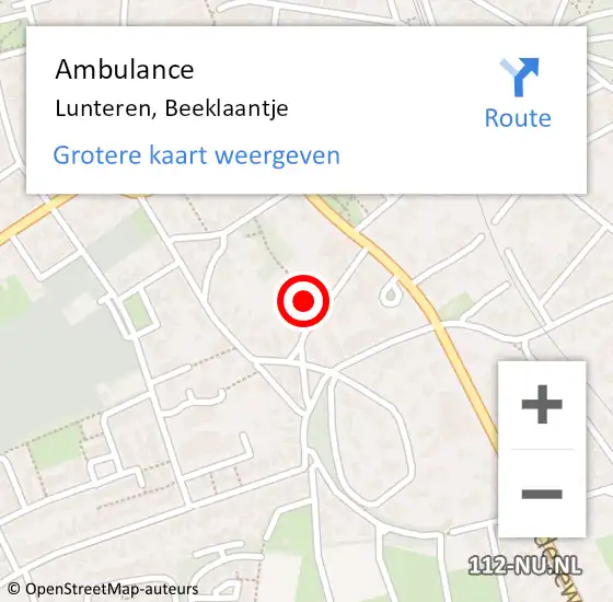 Locatie op kaart van de 112 melding: Ambulance Lunteren, Beeklaantje op 14 juni 2015 17:34