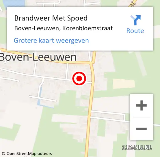 Locatie op kaart van de 112 melding: Brandweer Met Spoed Naar Boven-Leeuwen, Korenbloemstraat op 14 juni 2015 17:59