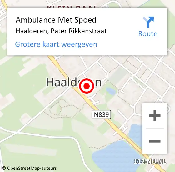 Locatie op kaart van de 112 melding: Ambulance Met Spoed Naar Haalderen, Pater Rikkenstraat op 14 juni 2015 18:29