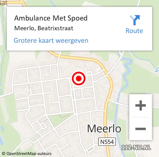 Locatie op kaart van de 112 melding: Ambulance Met Spoed Naar Meerlo, Beatrixstraat op 14 juni 2015 18:36