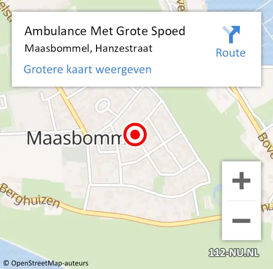 Locatie op kaart van de 112 melding: Ambulance Met Grote Spoed Naar Maasbommel, Hanzestraat op 14 juni 2015 19:01