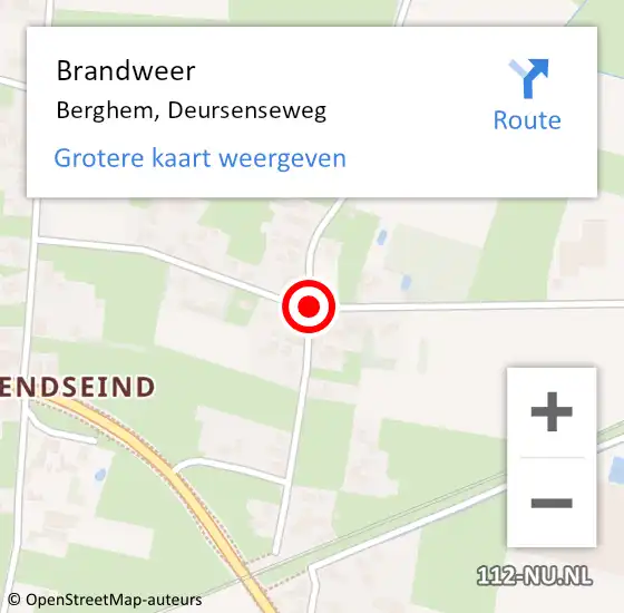 Locatie op kaart van de 112 melding: Brandweer Berghem, Deursenseweg op 14 juni 2015 21:28