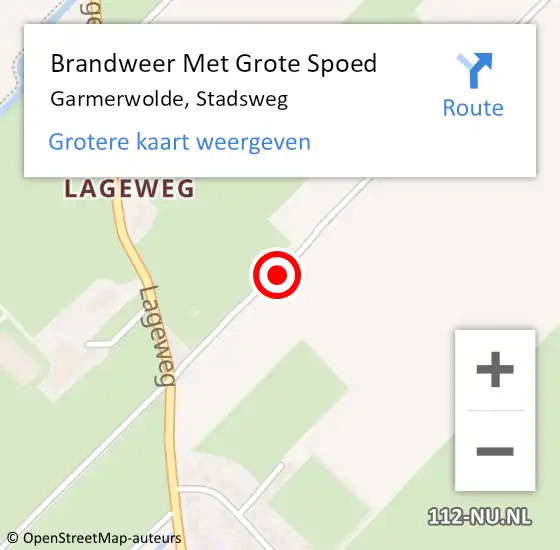 Locatie op kaart van de 112 melding: Brandweer Met Grote Spoed Naar Garmerwolde, Stadsweg op 14 juni 2015 23:07