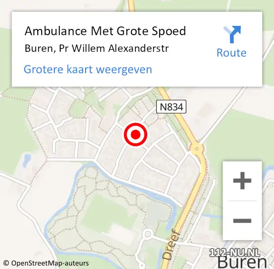 Locatie op kaart van de 112 melding: Ambulance Met Grote Spoed Naar Buren, Pr Willem Alexanderstr op 14 juni 2015 23:24