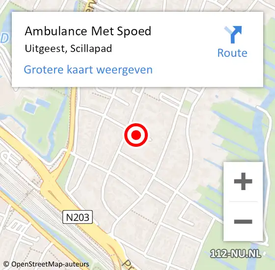 Locatie op kaart van de 112 melding: Ambulance Met Spoed Naar Uitgeest, Scillapad op 14 juni 2015 23:30