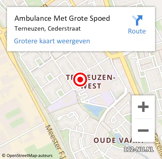 Locatie op kaart van de 112 melding: Ambulance Met Grote Spoed Naar Terneuzen, Cederstraat op 15 juni 2015 00:08