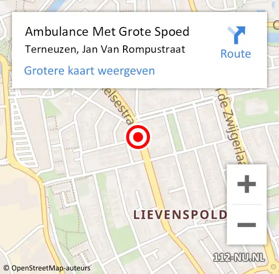 Locatie op kaart van de 112 melding: Ambulance Met Grote Spoed Naar Terneuzen, Jan Van Rompustraat op 15 juni 2015 00:16