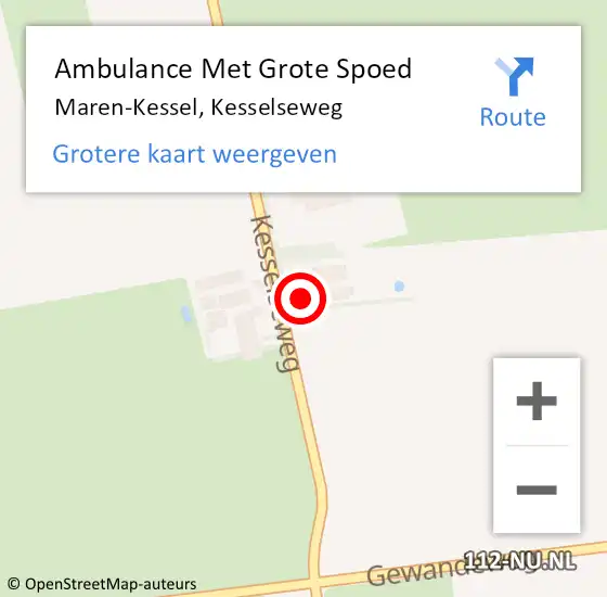 Locatie op kaart van de 112 melding: Ambulance Met Grote Spoed Naar Maren-Kessel, Kesselseweg op 15 juni 2015 00:44