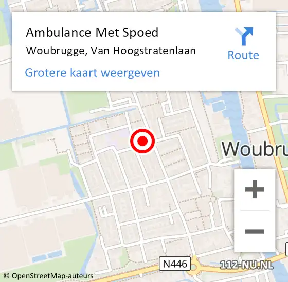 Locatie op kaart van de 112 melding: Ambulance Met Spoed Naar Woubrugge, Van Hoogstratenlaan op 15 juni 2015 01:38