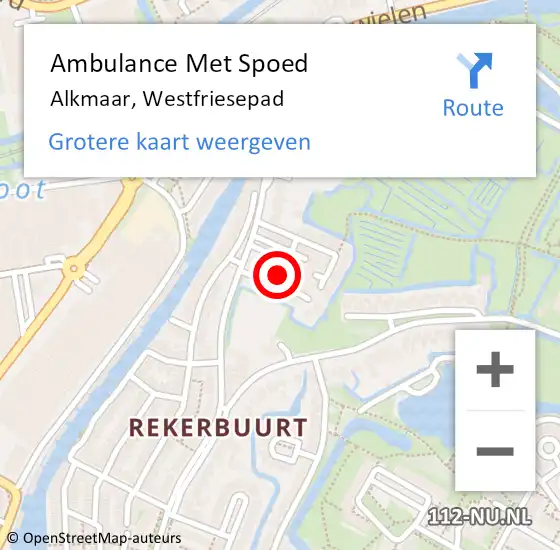 Locatie op kaart van de 112 melding: Ambulance Met Spoed Naar Alkmaar, Westfriesepad op 15 juni 2015 02:38