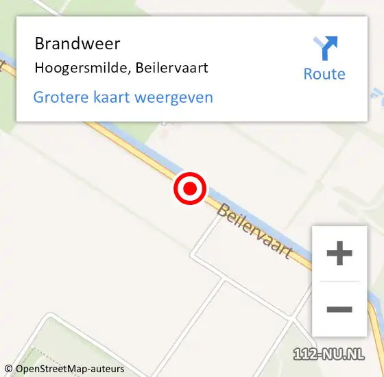 Locatie op kaart van de 112 melding: Brandweer Hoogersmilde, Beilervaart op 15 juni 2015 05:46